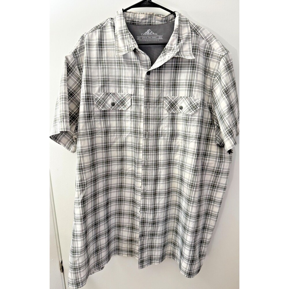 New Croft & Barrow Men's Big and Tall 2X 2XB Plaid Button Up Shirt Gray White